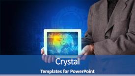  Presentation with database - Amazing PPT theme having holding tablet with global database backdrop and a ocean colored foreground