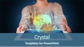  Presentation with database - Beautiful presentation design featuring holding tablet with global database backdrop and a ocean colored foreground