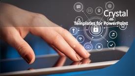  Presentation with wireless network security - Slide deck featuring holding tablet with online security background and a dark gray colored foreground