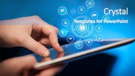  Presentation with wireless network security - Beautiful slide set featuring holding tablet with online security backdrop and a teal colored foreground