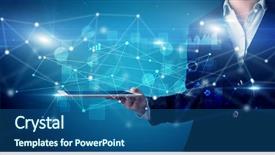  Presentation with database - Audience pleasing presentation design consisting of holding tablet with virtual database backdrop and a ocean colored foreground