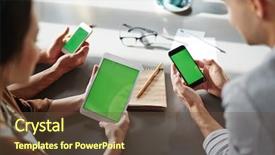  Presentation with cafe - Amazing PPT layouts having mobile technologys - friends using different devices backdrop and a  colored foreground