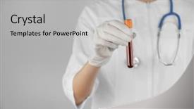  Presentation with blood test - Presentation having holding test tube with blood background and a light gray colored foreground