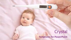  Presentation with baby sick - Audience pleasing PPT theme consisting of holding thermometer with high temperature backdrop and a pink colored foreground