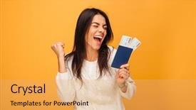  Presentation with passport - Beautiful slides featuring holding traveling tickets and passport backdrop and a yellow colored foreground