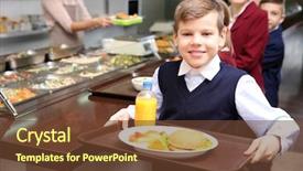  Presentation with school cafeteria - Audience pleasing theme consisting of holding tray with delicious food backdrop and a tawny brown colored foreground