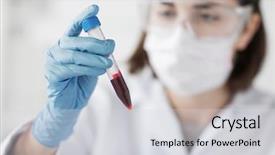  Presentation with science blood - Presentation design with holding tube with blood sample background and a light gray colored foreground