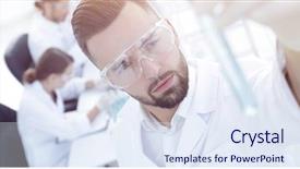  Presentation with scientist - Beautiful PPT theme featuring holding tube with the reagent backdrop and a  colored foreground