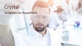  Presentation with scientist - Beautiful theme featuring holding tube with the reagents backdrop and a  colored foreground