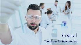  Presentation with scientist - Slide deck with holding tube with the reagents background and a  colored foreground