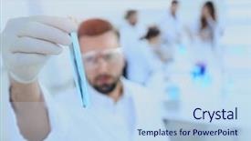  Presentation with scientist - Presentation theme consisting of holding tube with the reagents background and a  colored foreground