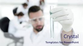  Presentation with scientist - Audience pleasing PPT layouts consisting of holding tube with the reagents backdrop and a  colored foreground