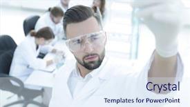  Presentation with scientist - PPT theme consisting of holding tube with the reagents background and a sky blue colored foreground