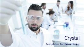  Presentation with scientist - Amazing theme having holding tube with the reagents backdrop and a  colored foreground