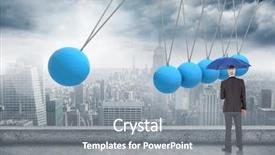  Presentation with umbrella - Slides having holding umbrella against newtons cradle background and a gray colored foreground