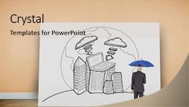  Presentation with image of car racing - Presentation theme with holding umbrella against white card background and a  colored foreground