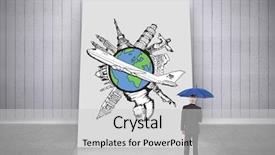  Presentation with umbrella - PPT theme featuring holding umbrella against white card background and a  colored foreground