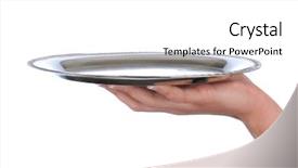  Presentation with banquet server hand tray - Theme with holding up a silver serving background and a white colored foreground