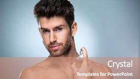  Presentation with perfume planner - Presentation theme having holding up bottle of perfume background and a coral colored foreground