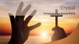  Presentation with crucifix - PPT theme having holding-up-religious-cross-crucifix background and a coral colored foreground