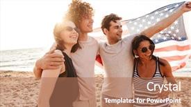  Presentation with happy image - Colorful slide deck enhanced with holding usa flag having fun backdrop and a coral colored foreground