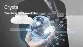  Presentation with virtual hand - Presentation featuring holding virtual icon of social network in hand background and a dark gray colored foreground