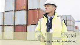  Presentation with walkie talkie - Beautiful slides featuring holding walkie-talkie in shipping backdrop and a soft green colored foreground