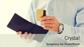  Presentation with business card - PPT theme enhanced with holding wallet and credit card background and a  colored foreground
