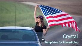  Presentation with america flag - Colorful presentation theme enhanced with holding waving american usa flag backdrop and a ocean colored foreground