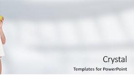  Presentation with health woman running female runner - Beautiful PPT theme featuring holding weighing scales and apple backdrop and a white colored foreground