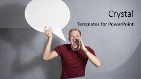  Presentation with 2018 goals text on white - Audience pleasing presentation consisting of holding white blank speech bubble backdrop and a light gray colored foreground