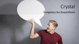  Presentation with joyful - Presentation enhanced with holding white blank speech bubble background and a light gray colored foreground