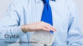  Presentation with hands holding - Slides having holding with care human brain background and a light blue colored foreground