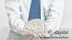  Presentation with hands holding - Amazing slides having holding with care human brain backdrop and a soft green colored foreground