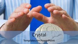  Presentation with human robot hands - Audience pleasing presentation design consisting of holding with care human brain backdrop and a light blue colored foreground