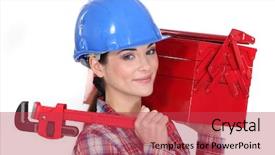  Presentation with box - Presentation design consisting of holding wrench and tool box background and a red colored foreground