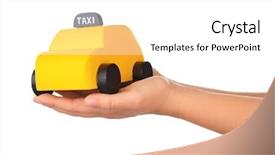  Presentation with taxi - Beautiful PPT theme featuring holding yellow toy taxi cab backdrop and a white colored foreground