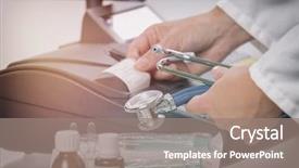  Presentation with medical pharmacy - Theme having holdnig stethoscope and using cash background and a gray colored foreground