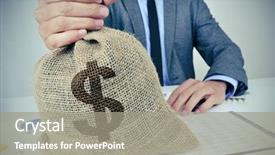  Presentation with dollar sign - PPT theme with holds a burlap money bag background and a gray colored foreground