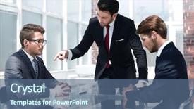  Presentation with employees - Beautiful PPT theme featuring holds a meeting with employee backdrop and a ocean colored foreground