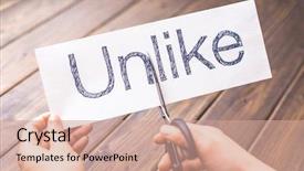  Presentation with hands holding be brave word - Colorful slide deck enhanced with holds paper with word unlike backdrop and a  colored foreground