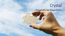  Presentation with hand holding puzzle piece - PPT theme consisting of holds puzzle on a background background and a  colored foreground