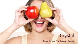  Presentation with apple pear - Beautiful PPT layouts featuring apples pears - young beautiful happy woman holds backdrop and a lemonade colored foreground