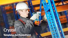  Presentation with drilling - Beautiful PPT theme featuring hole during rack arrangement erection backdrop and a  colored foreground