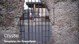  Presentation with cold war - Presentation theme having hole-in-broken-berlin-wall background and a gray colored foreground