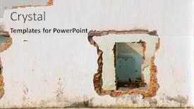  Presentation with brick - Cool new slides with hole-in-ruined-brick-building backdrop and a soft green colored foreground