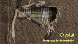  Presentation with black hole - Presentation design having hole worn through pair of black jeans with plaid boxers showing background and a tawny brown colored foreground