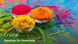  Presentation with pigment - Slide deck with holi-color-powder-organic-gulal background and a tawny brown colored foreground