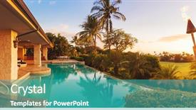  Presentation with swimming pool - Colorful presentation theme enhanced with holiday - beautiful luxury home with swimming backdrop and a teal colored foreground