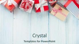  Presentation with top view - Slide deck enhanced with holiday - christmas gift boxes on wooden background and a sky blue colored foreground